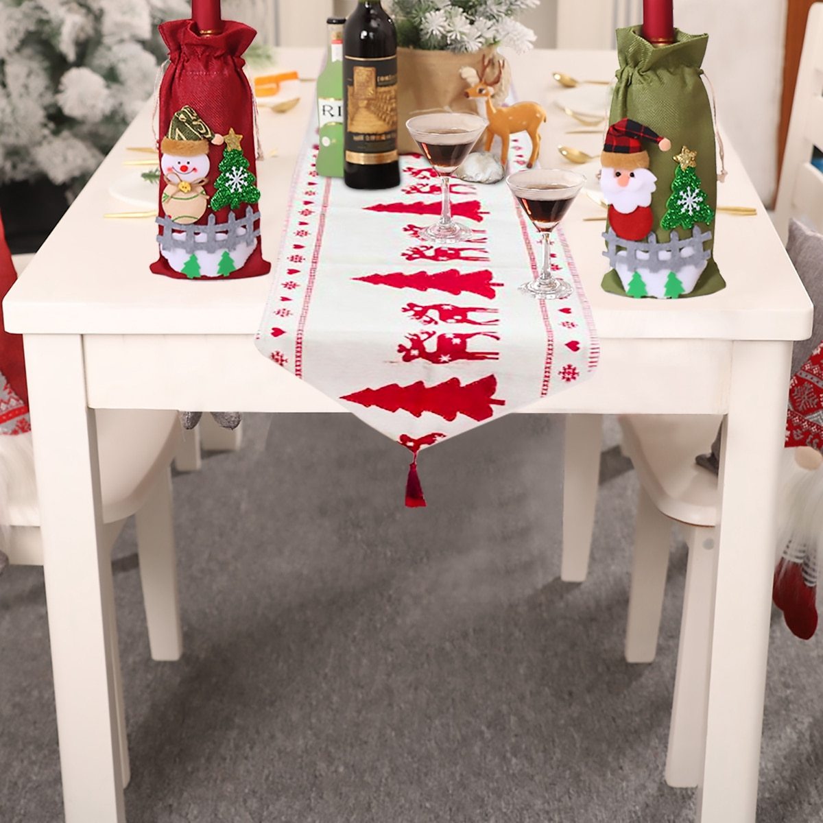 Christmas Table Runner – Elk & Snowman Print | Festive Dining & Home Décor
