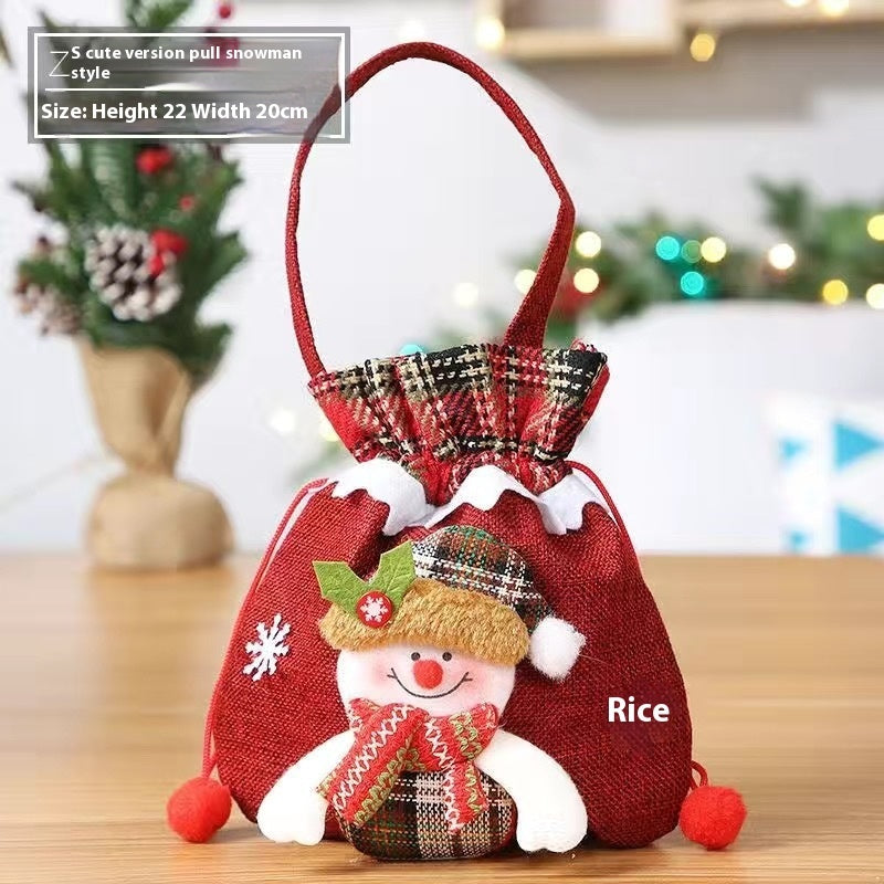 Christmas Candy Gift Bag – Reusable Holiday Treat Bag for Kids | Festive Santa, Snowman & Elk Gift Packaging | 20×22 cm Cloth Pouch