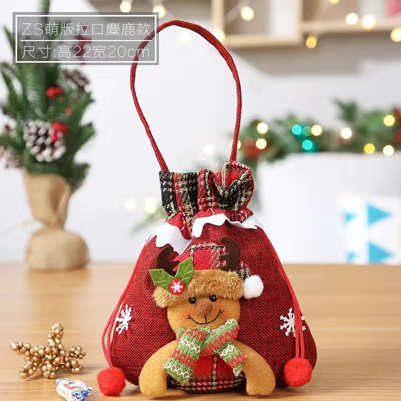 Christmas Candy Gift Bag – Reusable Holiday Treat Bag for Kids | Festive Santa, Snowman & Elk Gift Packaging | 20×22 cm Cloth Pouch