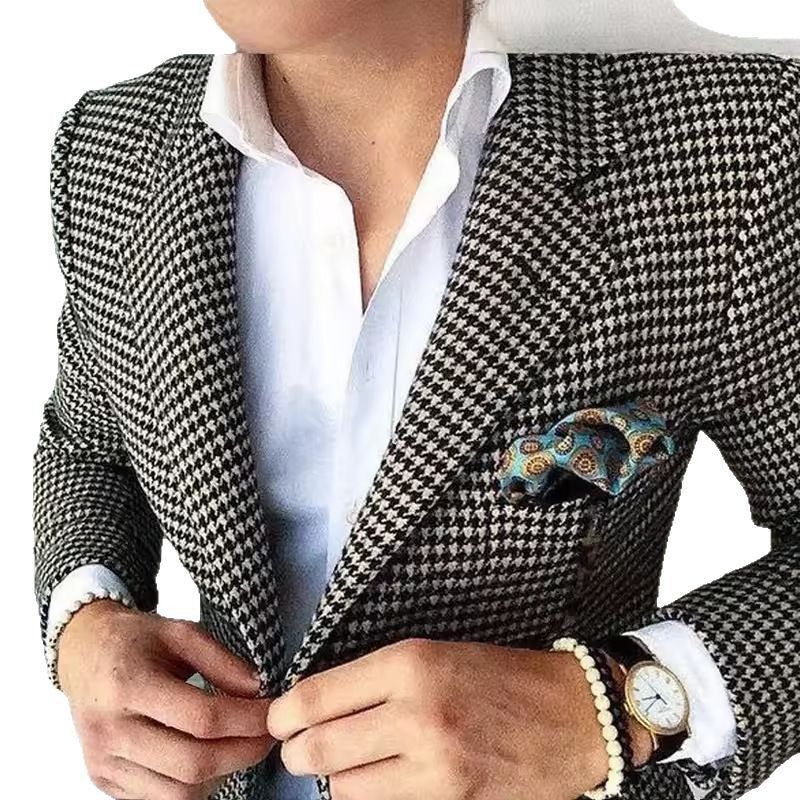 Men’s Casual Houndstooth Blazer Coat | Slim Fit Light Business Plaid Jacket for All Seasons