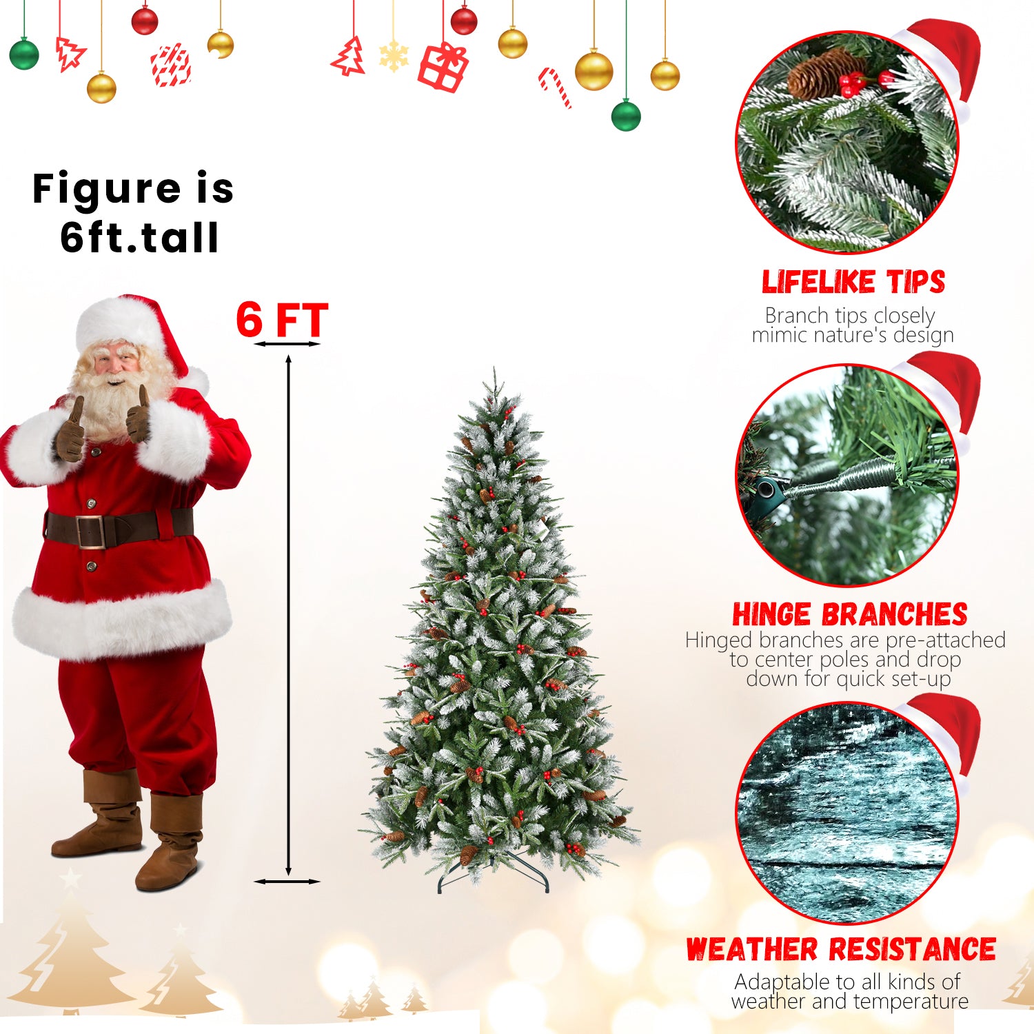 Premium PVC/PE Christmas Tree with Red Fruits & Pine Cones – 4ft/5ft/6ft/7ft/7.5ft/8ft | Lush Full Tips Holiday Xmas Tree Decoration