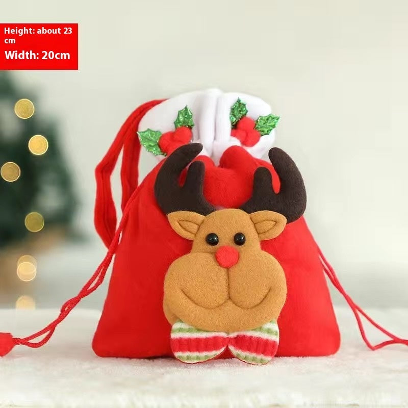 Christmas Candy Gift Bag – Reusable Holiday Treat Bag for Kids | Festive Santa, Snowman & Elk Gift Packaging | 20×22 cm Cloth Pouch