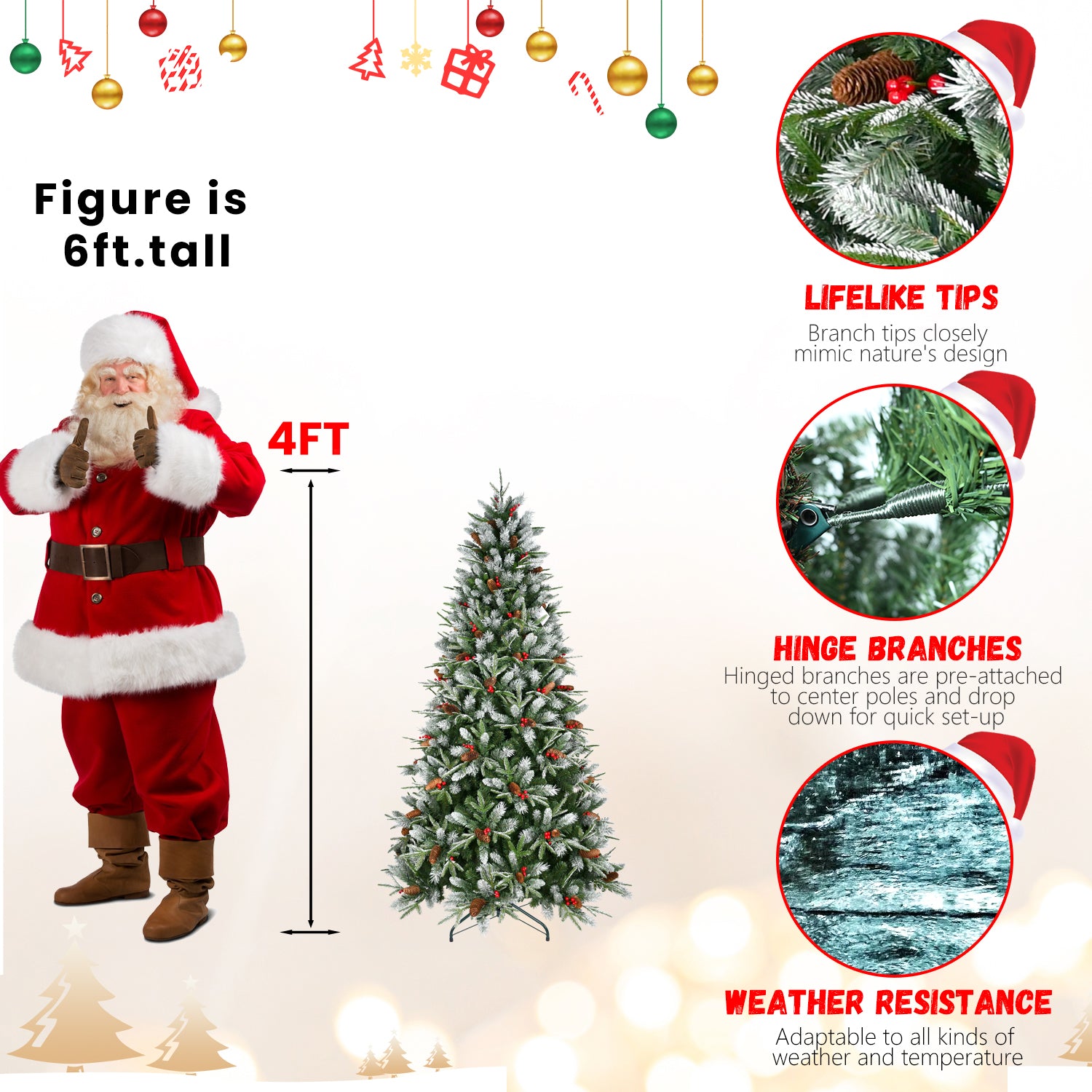 Premium PVC/PE Christmas Tree with Red Fruits & Pine Cones – 4ft/5ft/6ft/7ft/7.5ft/8ft | Lush Full Tips Holiday Xmas Tree Decoration