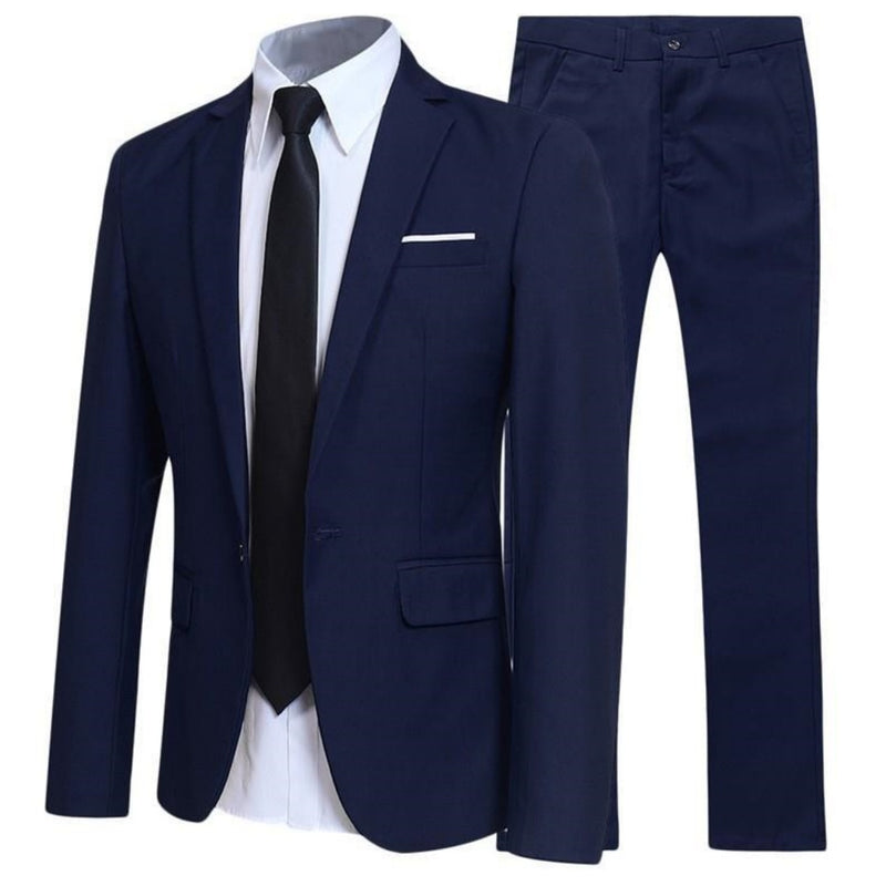 Men’s Two-Piece Slim Fit Suit – British Gentleman Style | Korean Notch Lapel Cotton Blend Suit Set