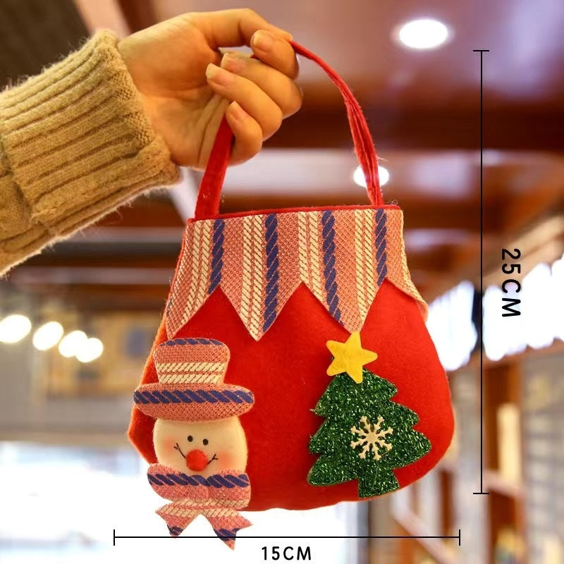 Christmas Candy Gift Bag – Reusable Holiday Treat Bag for Kids | Festive Santa, Snowman & Elk Gift Packaging | 20×22 cm Cloth Pouch