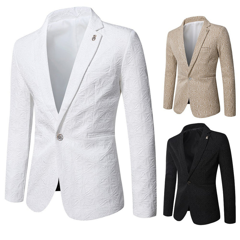 Men’s Korean-Style Slim Fit Jacquard Jacket | Casual Solid Color Polyester Blazer for Young Men