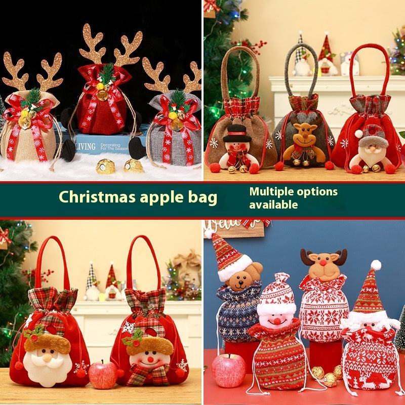 Christmas Candy Gift Bag – Reusable Holiday Treat Bag for Kids | Festive Santa, Snowman & Elk Gift Packaging | 20×22 cm Cloth Pouch