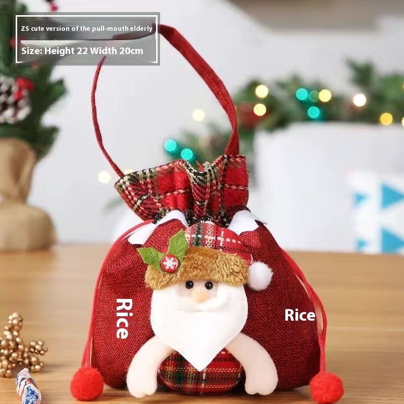 Christmas Candy Gift Bag – Reusable Holiday Treat Bag for Kids | Festive Santa, Snowman & Elk Gift Packaging | 20×22 cm Cloth Pouch