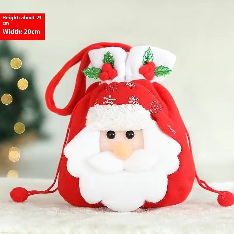 Christmas Candy Gift Bag – Reusable Holiday Treat Bag for Kids | Festive Santa, Snowman & Elk Gift Packaging | 20×22 cm Cloth Pouch